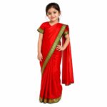 Red Saree Fancy Dress Costume for Girls – Traditional Indian Saree Dress with Green & Golden Border | Kids Fancy Dress for School Functions, Cultural Programs & Festivals** - Image 2
