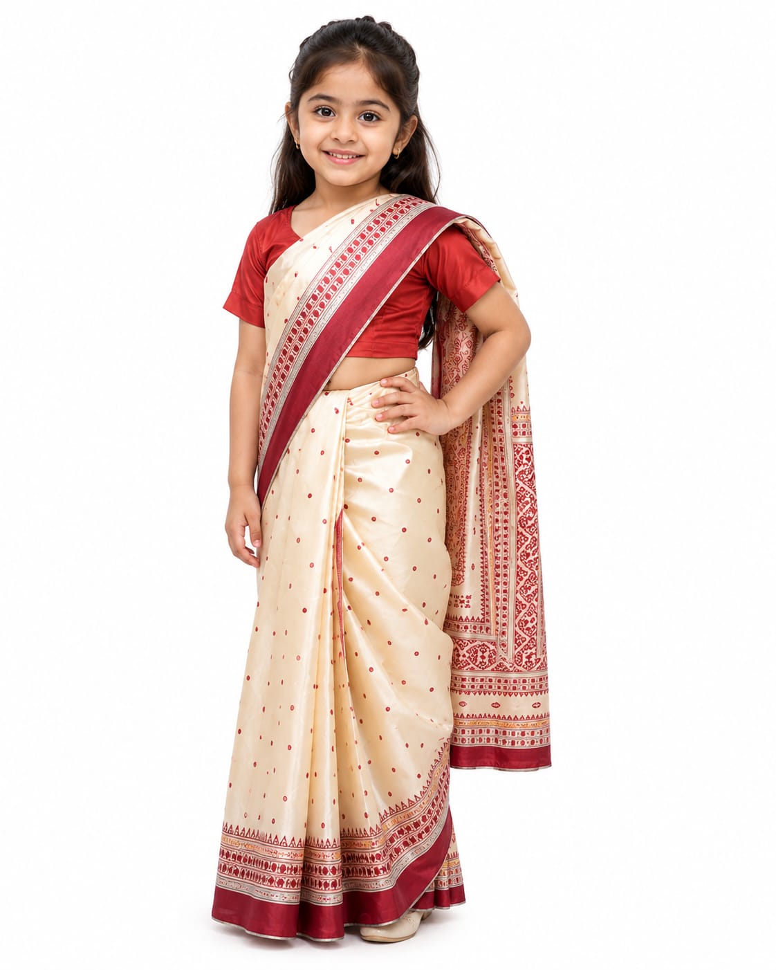 WhatsApp Image 2026-08-28 at 9.11.03 PM **Bihu Saree Traditional Assamese Fancy Dress Costume for Girls Age 4–5 Years | Beautiful Bihu Dance Dress for School Functions, Cultural Events & Fancy Dress Competitions** - Image 1