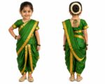 Aavaran Fancy Dress Traditional Marathi Lavani Saree Costume for Girls – Green Maharashtrian Nauvari Saree Fancy Dress with Golden Border, Ethnic Traditional Wear for Kids Age 5–6 Years** - Image 2
