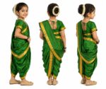 Aavaran Fancy Dress Traditional Marathi Lavani Saree Costume for Girls – Green Maharashtrian Nauvari Saree Fancy Dress with Golden Border, Ethnic Traditional Wear for Kids Age 5–6 Years** - Image 3