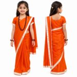 Aavaran Fancy Dress Traditional Vanvasi Sita Saree Costume for Girls – Orange Saree with White Border, Ramayana Sita Fancy Dress & Indian Traditional Wear for Kids Age 5–6 Years - Image 2