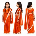 Aavaran Fancy Dress Traditional Vanvasi Sita Saree Costume for Girls – Orange Saree with White Border, Ramayana Sita Fancy Dress & Indian Traditional Wear for Kids Age 5–6 Years - Image 3