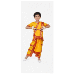 Bharatanatyam Dance Costume for Girls – Traditional Yellow Classical Dance Fancy Dress Costume with Red & Golden Border, Perfect for School Functions, Dance Performances & Cultural Events