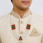 Aavaran Fancy Dress Layered Long Pearl Mala Necklace for Men | Traditional Shervani Jewellery | Royal Ethnic Pearl Necklace for Boys & Men | Wedding & Festive Wear - Image 3