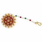 Aavaran Fancy Dress Rajasthani Borla Tikka with Chain, Traditional Rajasthani Maang Tikka Headpiece, Ethnic Indian Jewellery for Women, Wedding, Festival & Fancy Dress Costume - Image 2