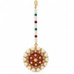 Aavaran Fancy Dress Rajasthani Borla Tikka with Chain, Traditional Rajasthani Maang Tikka Headpiece, Ethnic Indian Jewellery for Women, Wedding, Festival & Fancy Dress Costume