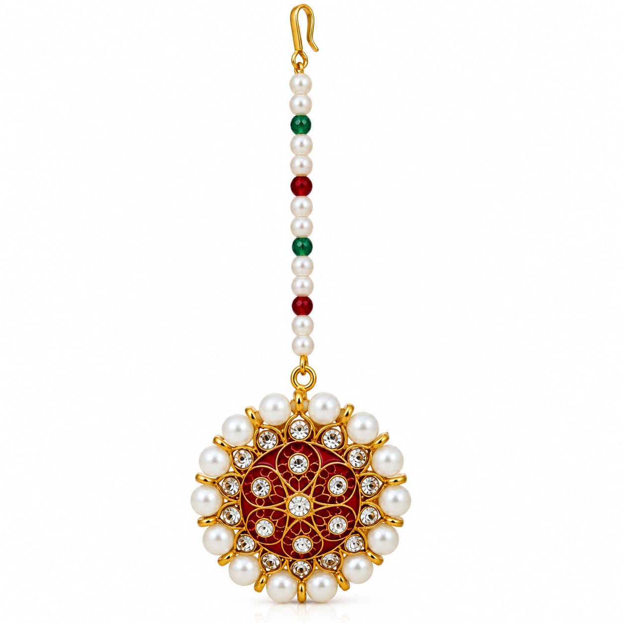 tika rajsthani Aavaran Fancy Dress Rajasthani Borla Tikka with Chain, Traditional Rajasthani Maang Tikka Headpiece, Ethnic Indian Jewellery for Women, Wedding, Festival & Fancy Dress Costume - Image 1