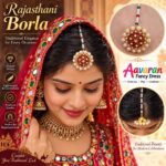 Aavaran Fancy Dress Rajasthani Borla Tikka with Chain, Traditional Rajasthani Maang Tikka Headpiece, Ethnic Indian Jewellery for Women, Wedding, Festival & Fancy Dress Costume - Image 4