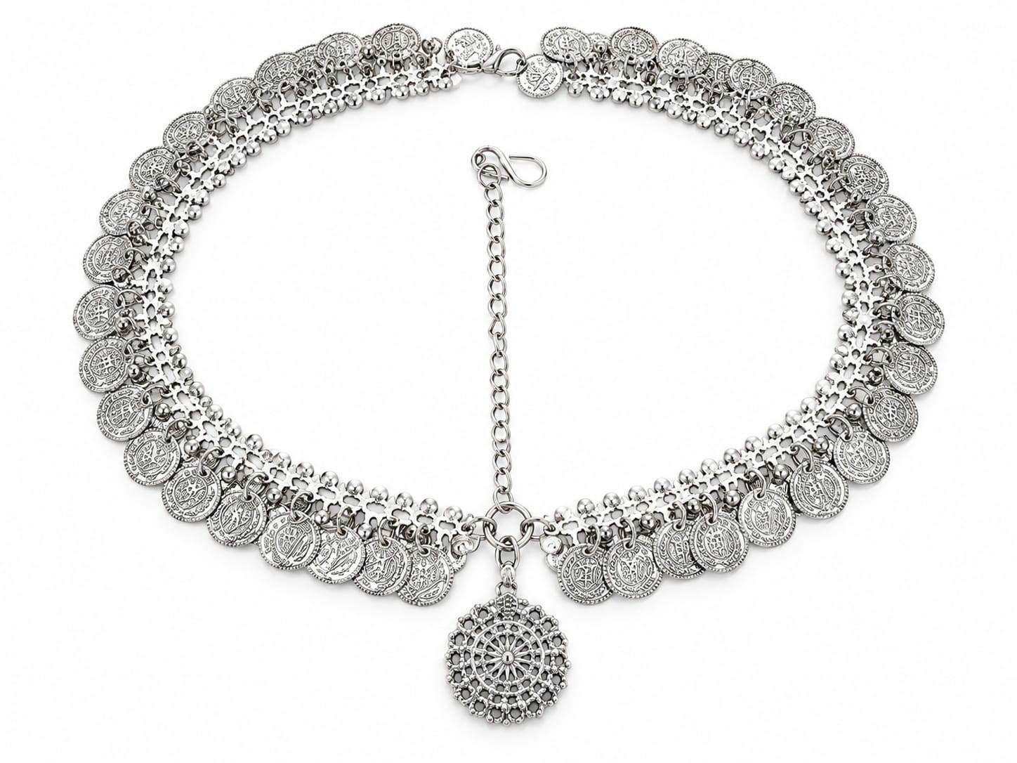 silver Aavaran Fancy Dress Vintage Silver Imitation Jewellery Set for Gujarati Kashmiri Rajasthani Traditional Dance, Drama, Stage Performance & Cultural Events - Image 1