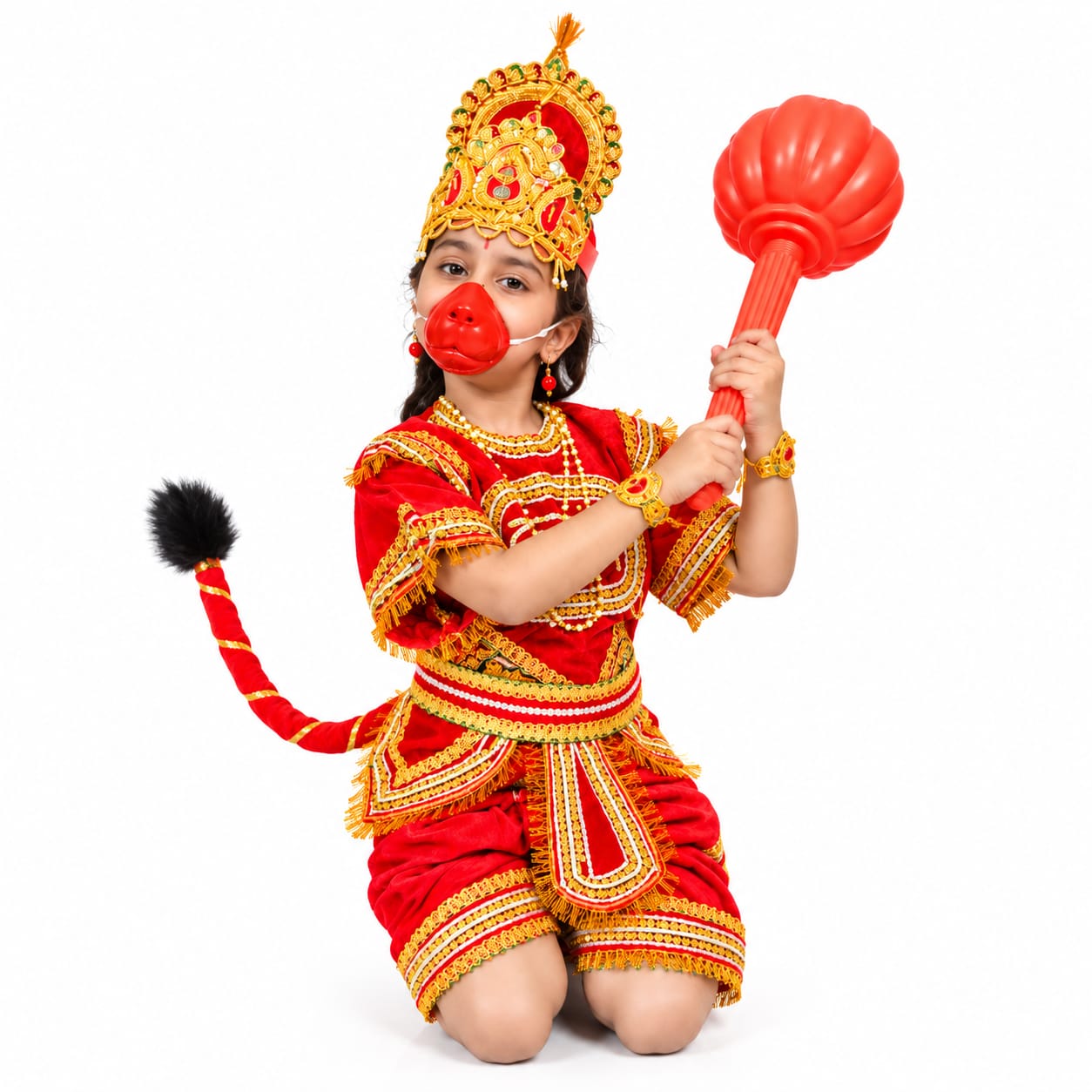 hanuman Image 2026-09-11 at 8.25.02 PM Aavaran Fancy Dress Hanuman Fancy Dress Costume for Kids Boys Age 5-6 Years | Hanuman Ji Costume for School Fancy Dress, Ramleela, Ramnavmi & Religious Events - Image 1